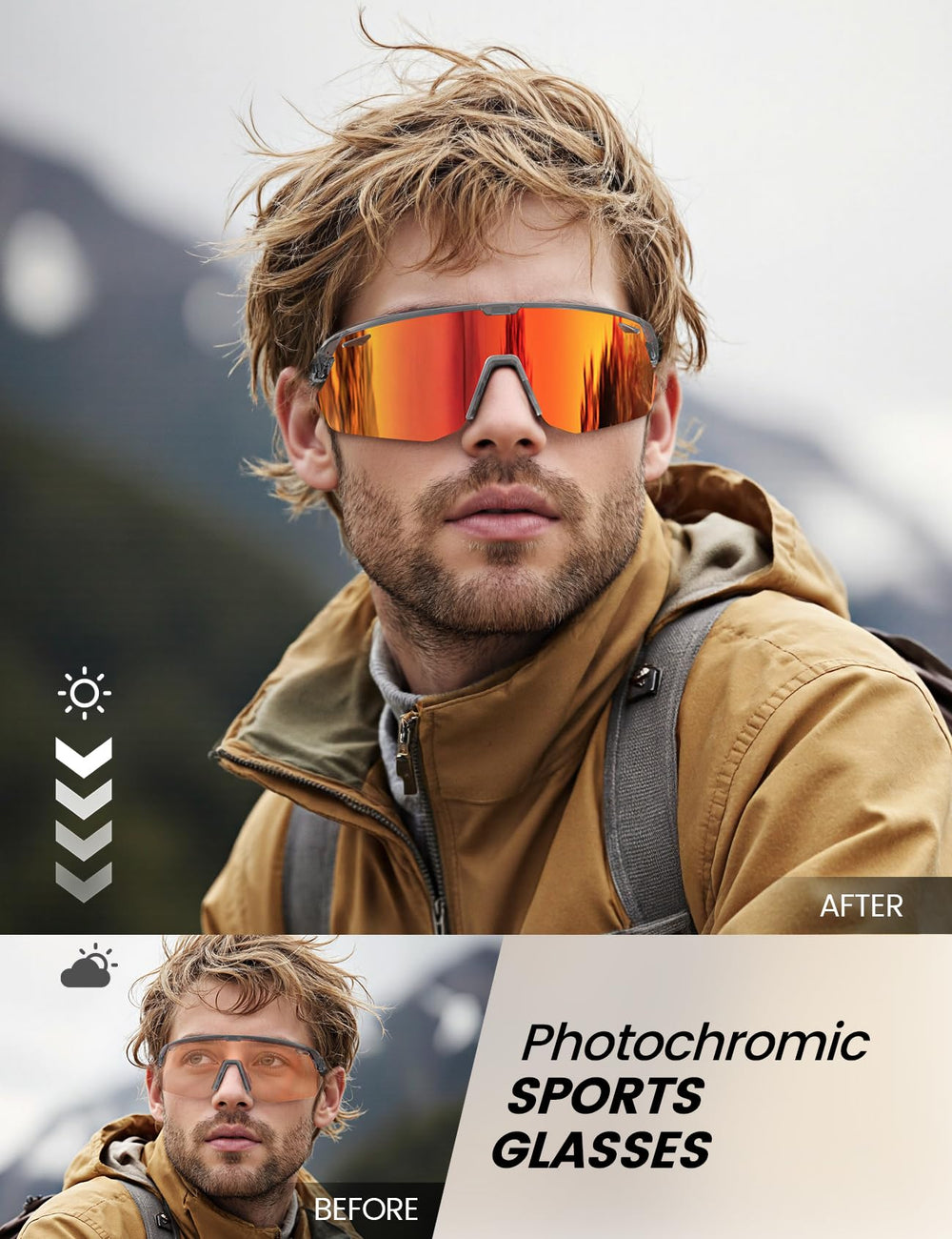 Lamicall photochromic sunglasses UV400 protection shields eyes from UVA/UVB.