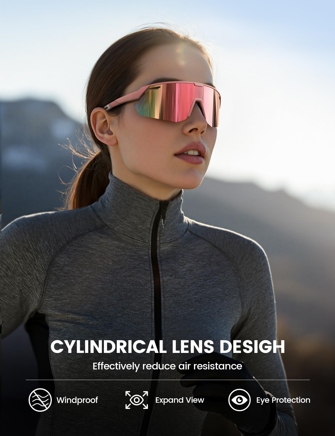 Lamicall pink ultralight sunglasses weighing 24g for all-day comfort