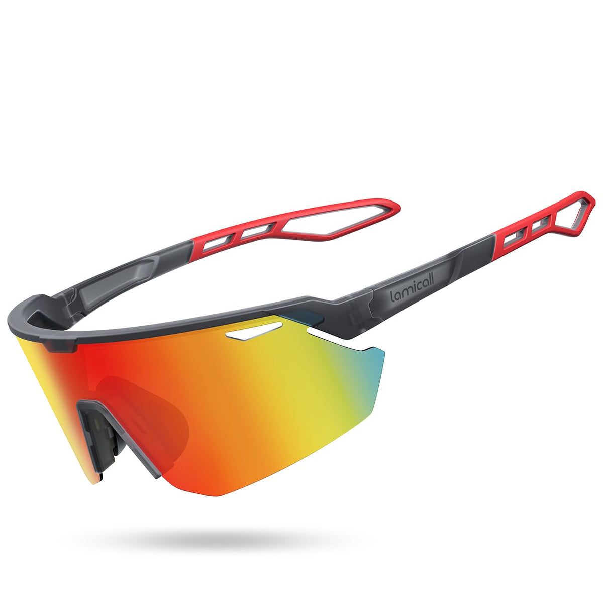 Lamicall polarized sunglasses with red frame provide UV400 protection for outdoor activities.
