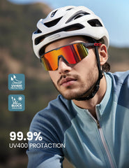 Lamicall red-frame sunglasses reduce glare for cycling and running.
