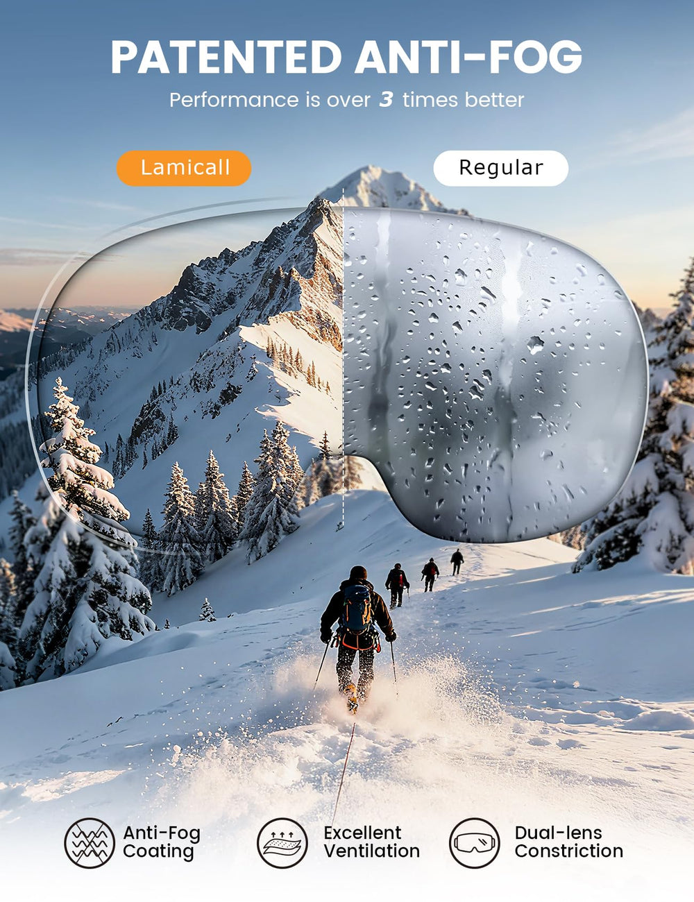 Lamicall anti-fog inner lens delivers reliable fog resistance during intense activity.