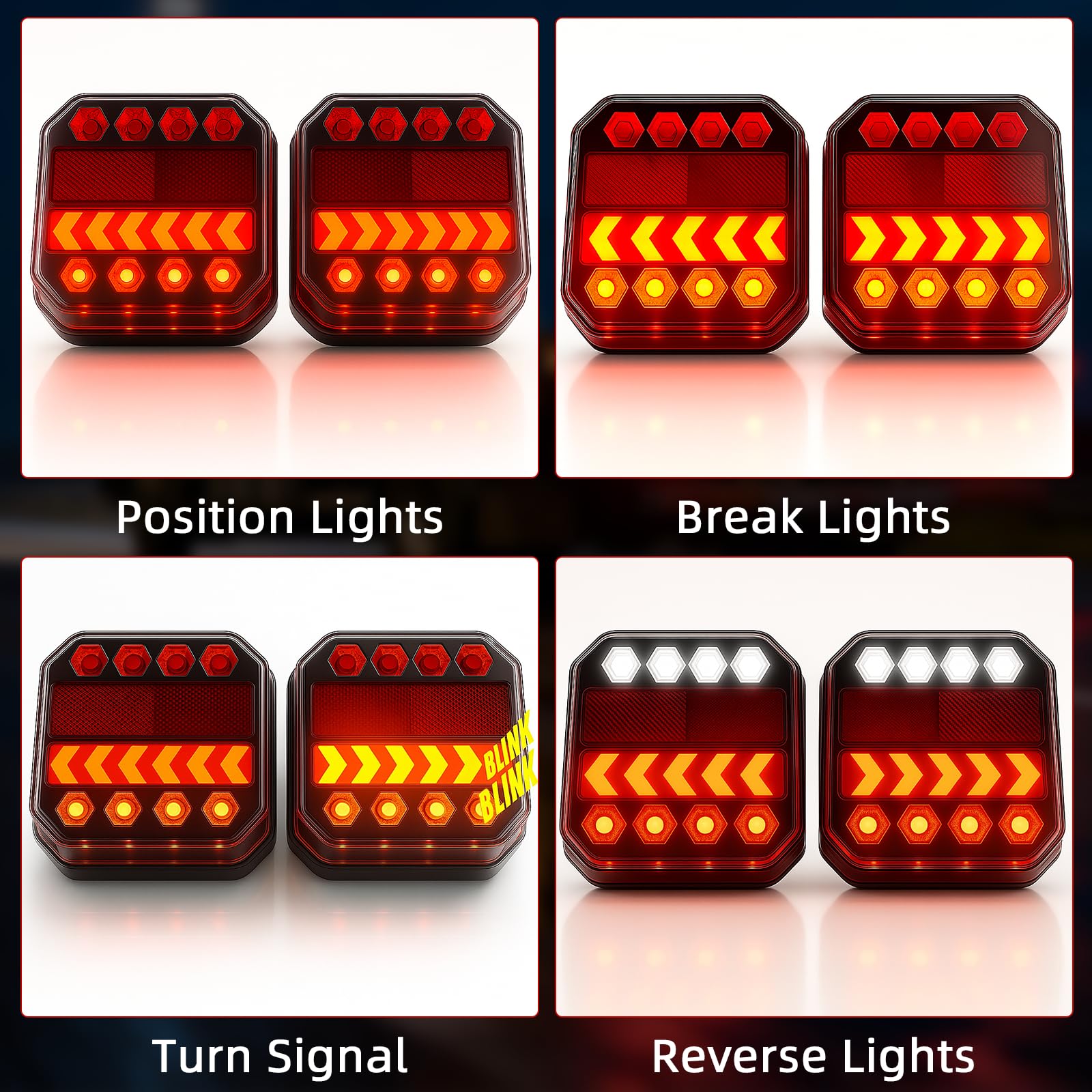 LAMPEASE IP65 waterproof trailer lights endure rain and snow on the road.