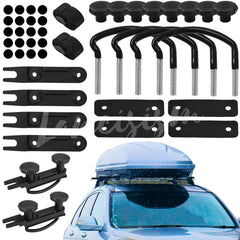 Lancisism roof box U-bolt clamps, assembled for secure cargo fastening on roads