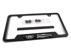 Land Rover Genuine license frame matte black logo enhances badge and style.