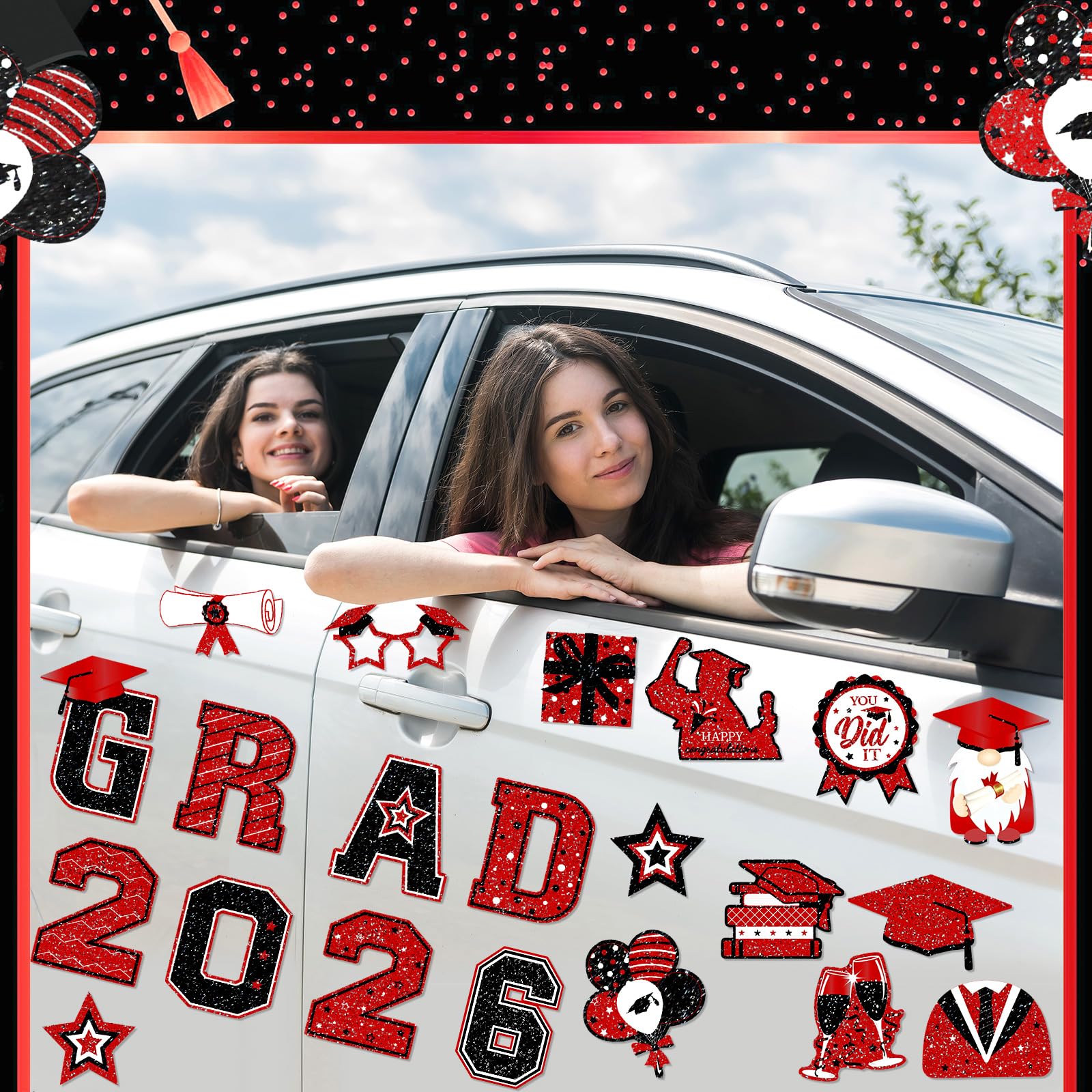 Landhoow grad parade party magnets; easy-to-apply festive set for displays.