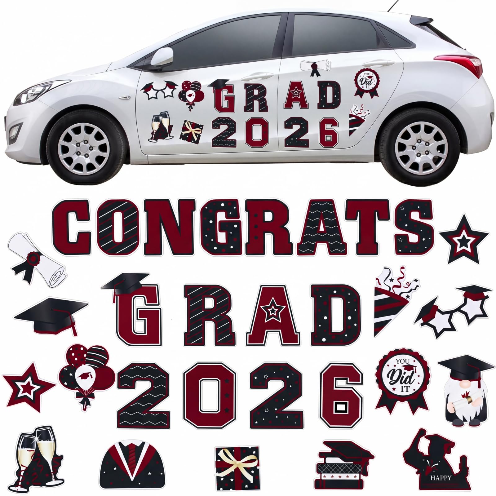 Landhoow graduation car magnets 2026 set on car door for festive parade decor.