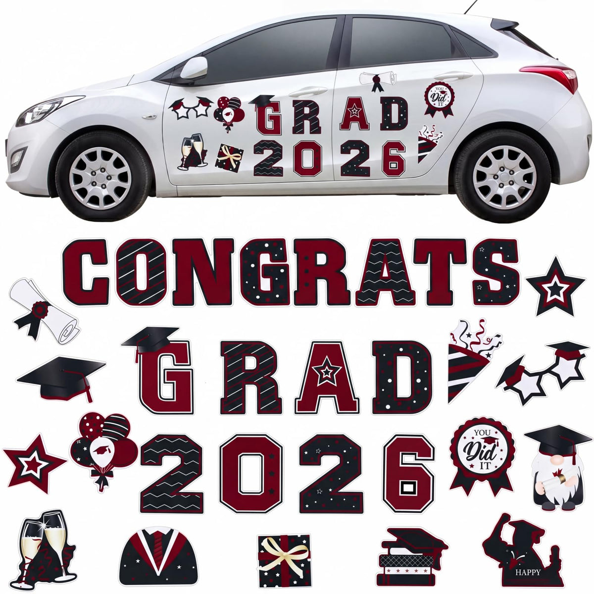 Landhoow graduation car magnets 2026 set on car door for festive parade decor.