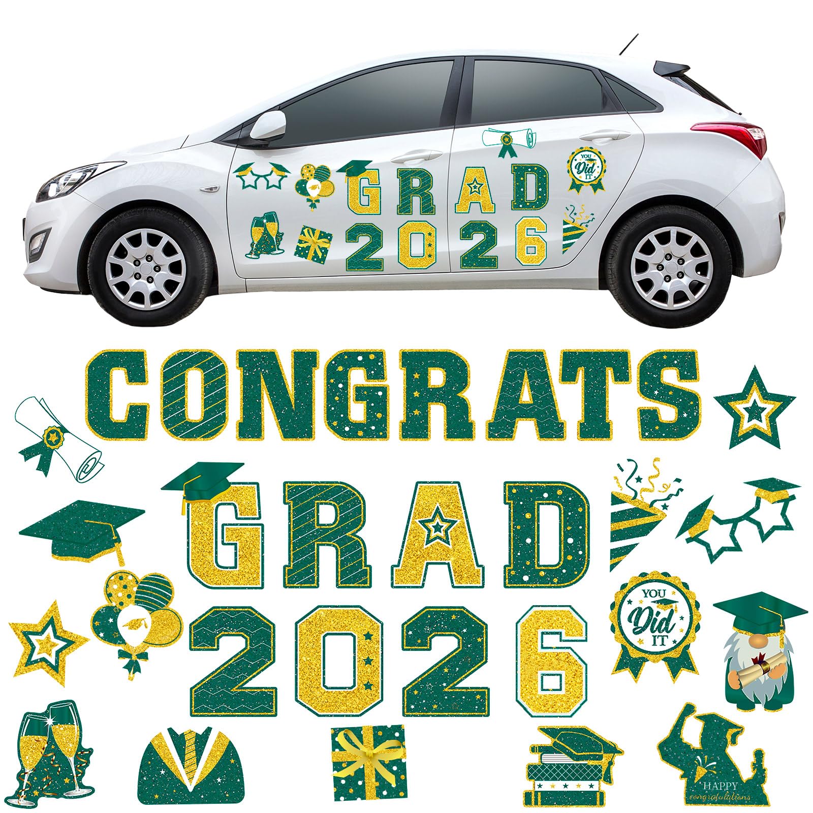 Landhoow graduation magnets on car door, reusable and easy to attach for parade decor.