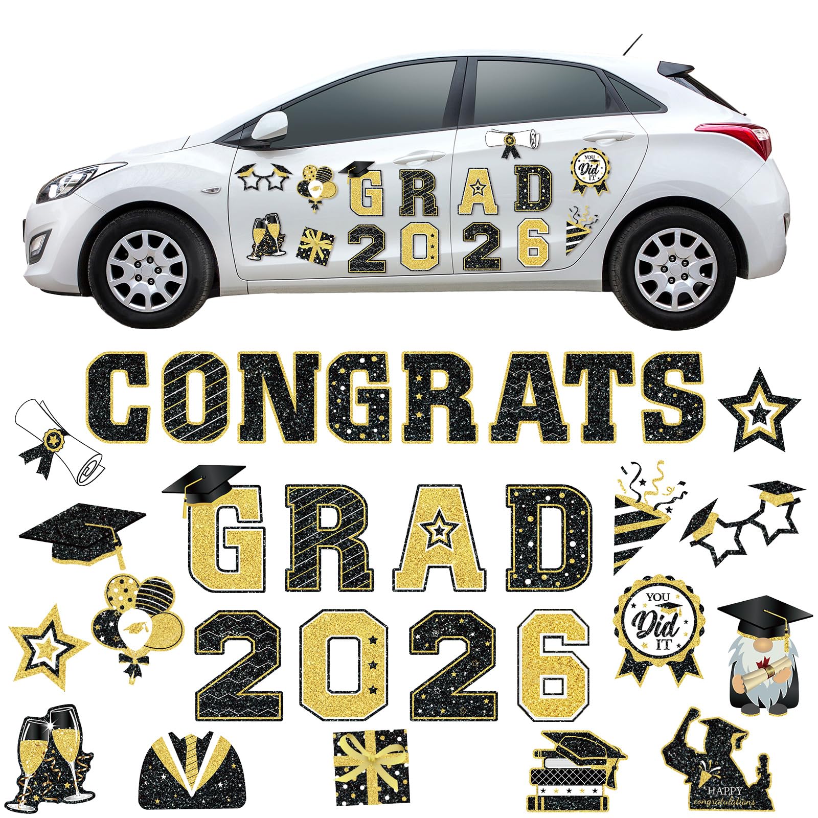 Landhoow graduation magnets set decor for car doors, adding festive atmosphere to grads' parade.