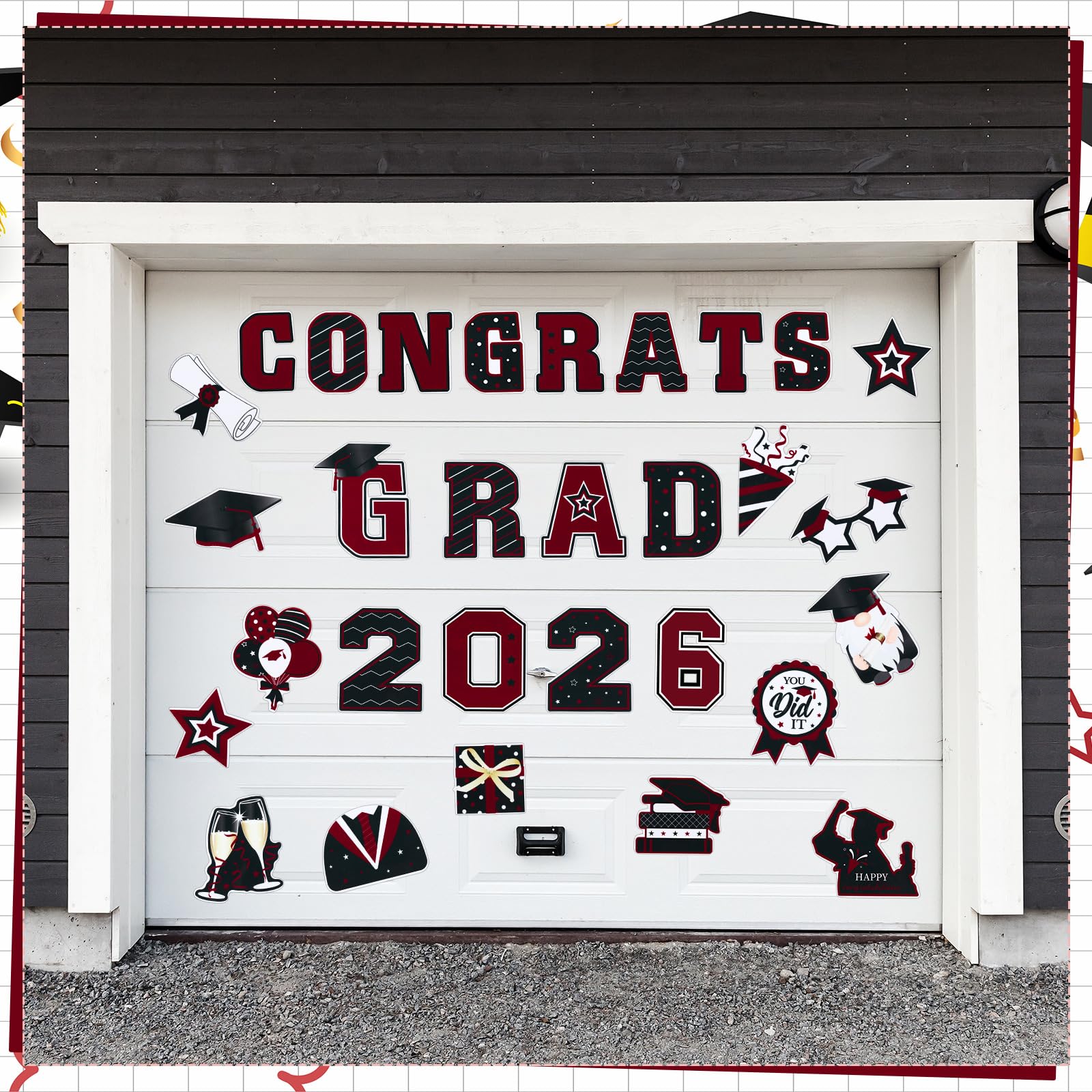 Landhoow maroon burgundy black magnets complement party themes and graduate decor.