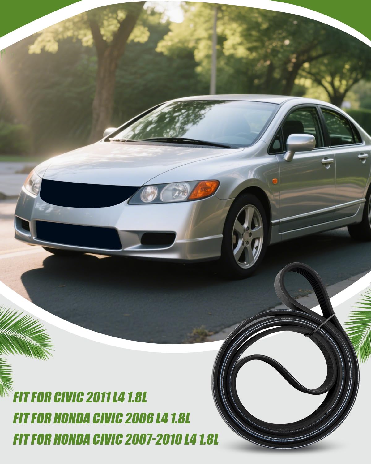 LANDSIN serpentine belt compatibility for Honda Civic 2007-2010 with hydraulic power steering.