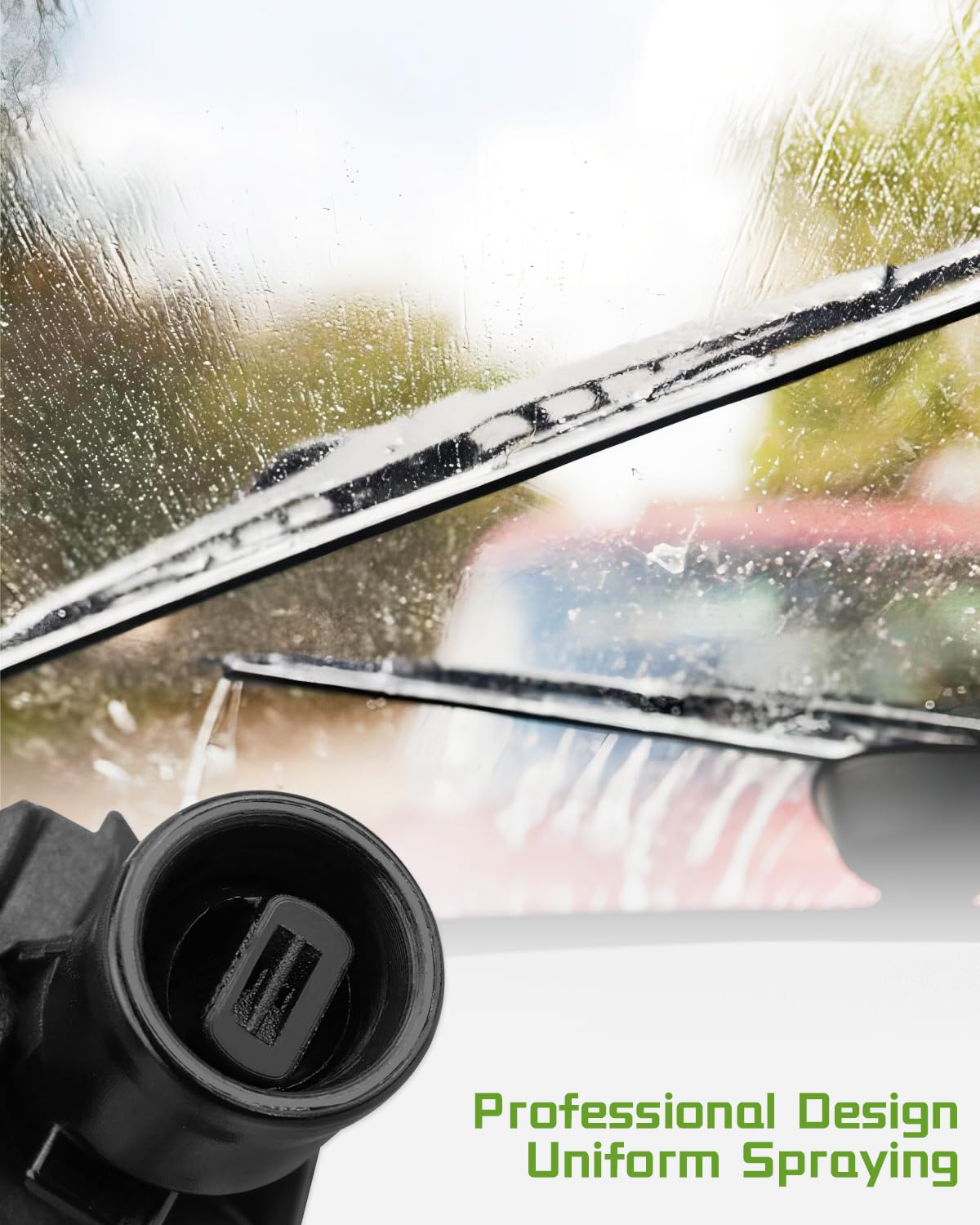 Landsin spray pattern view demonstrates even, angled spray for clear visibility.