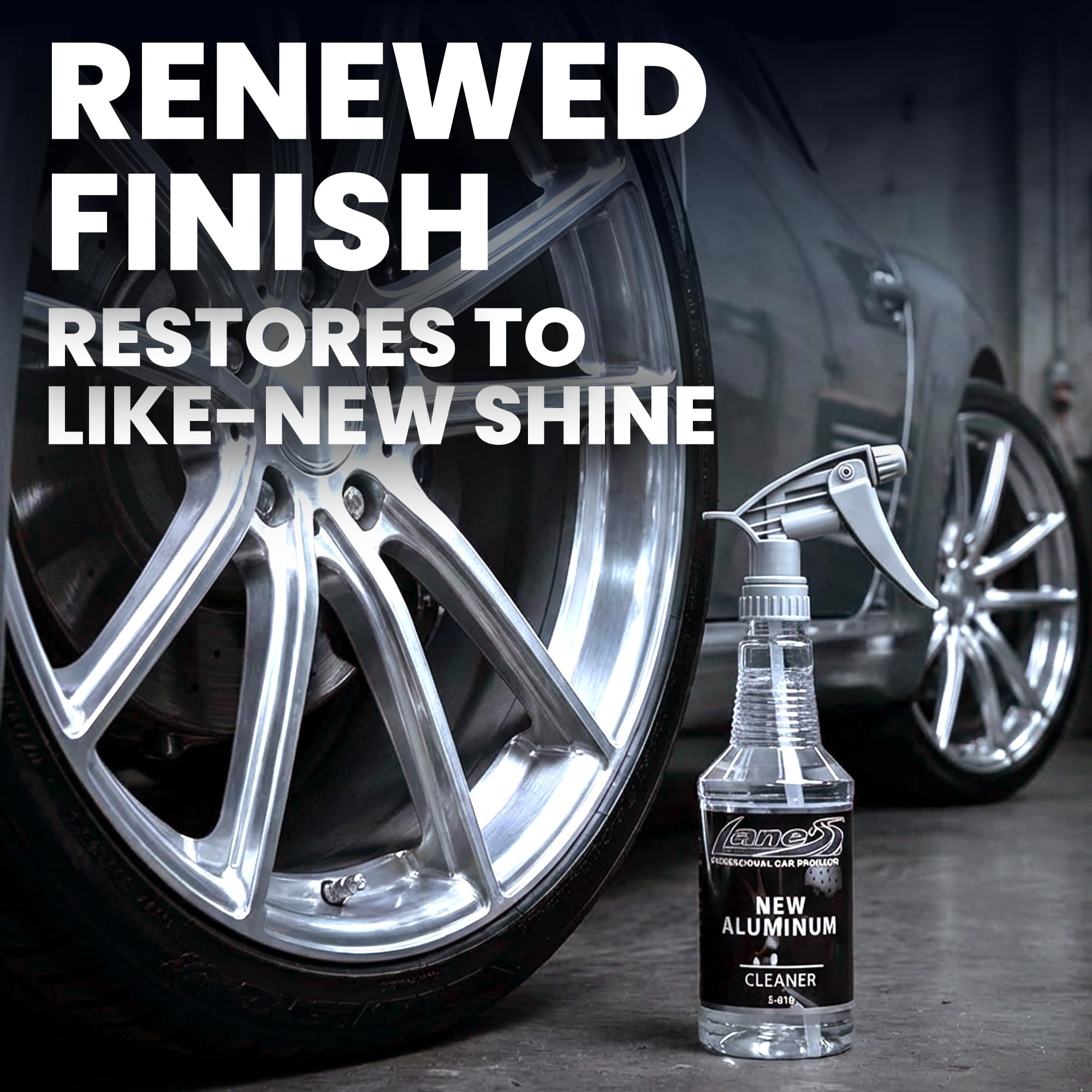 LANE'S Aluminum Wheel Cleaner spray in action removing grime and oxidation