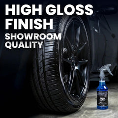 LANE'S Super Blue Tire Dressing spray application provides smooth, even coverage.