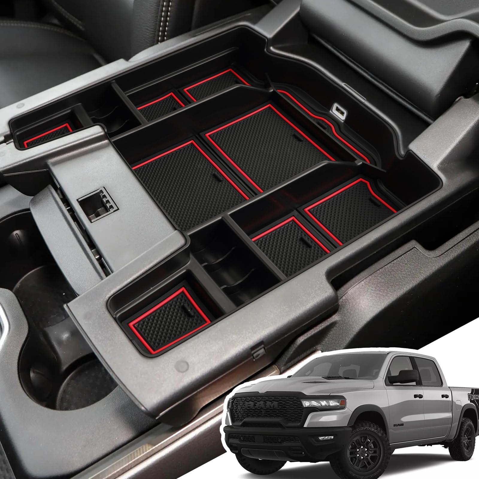 LANGBEAN center console organizer for RAM 1500 full console with bucket seats keeps essentials organized.