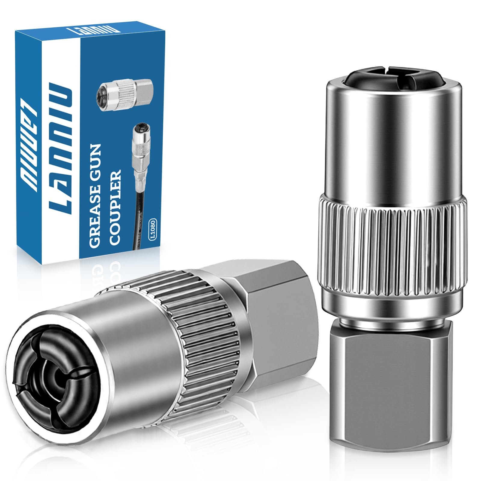 Lanniu grease gun coupler with 4-jaw connection for fast, secure attachment