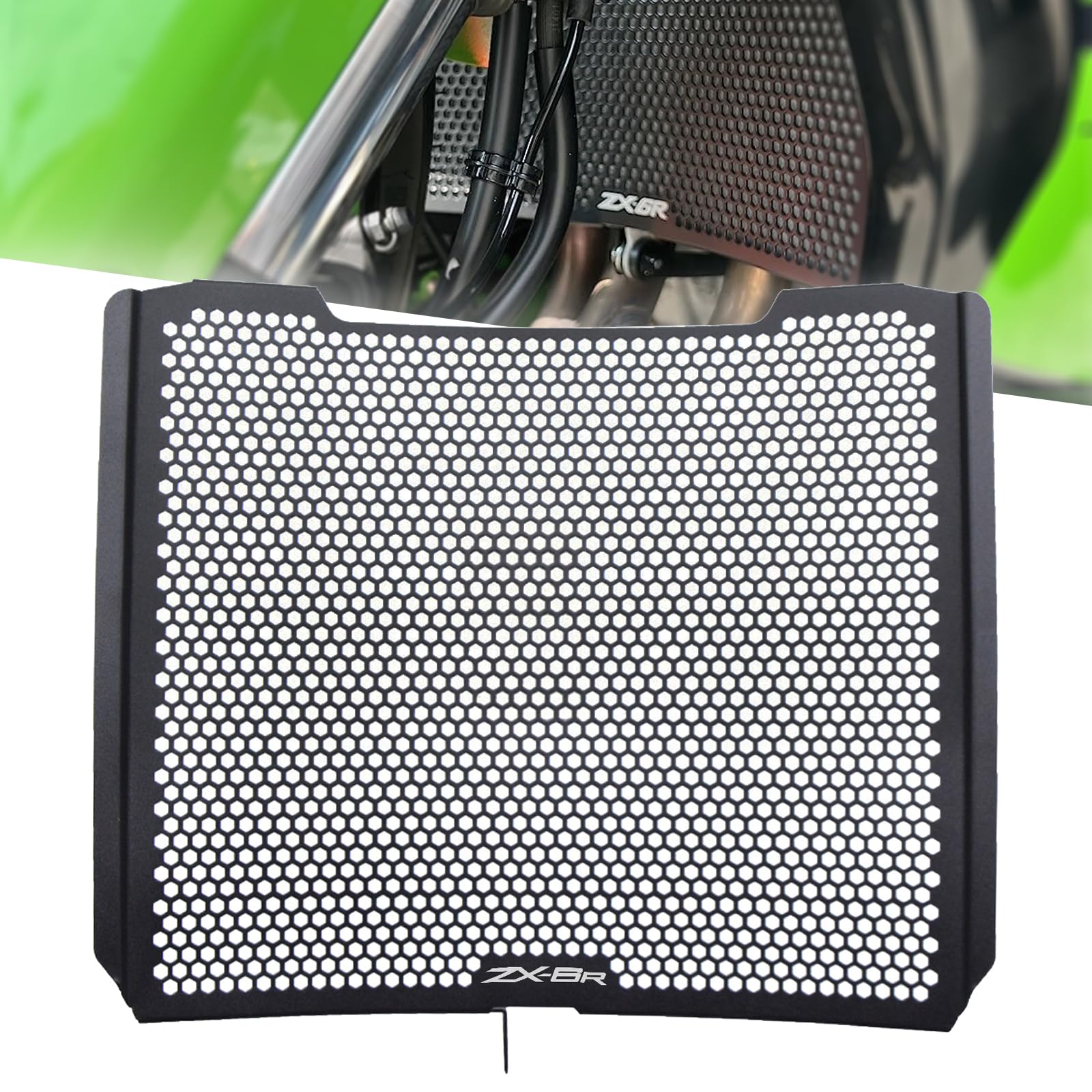 LANQIAN ZX-6R radiator guard front view protects against debris while preserving airflow.