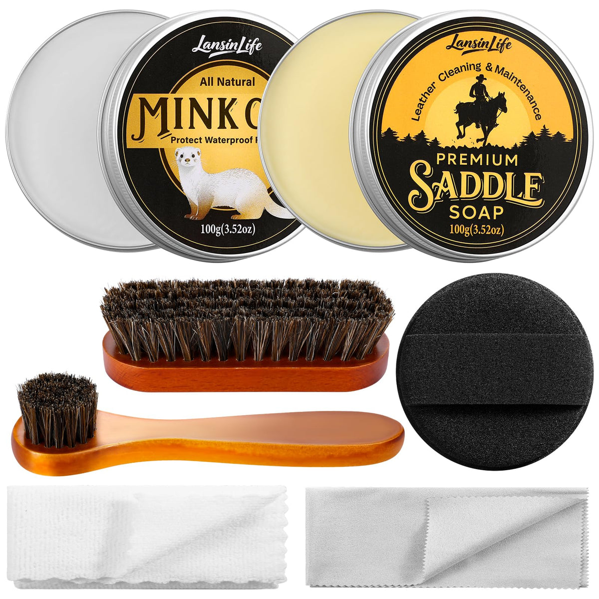 LansinLife Leather Boot Care Kit packaging shown for quick home leather care.