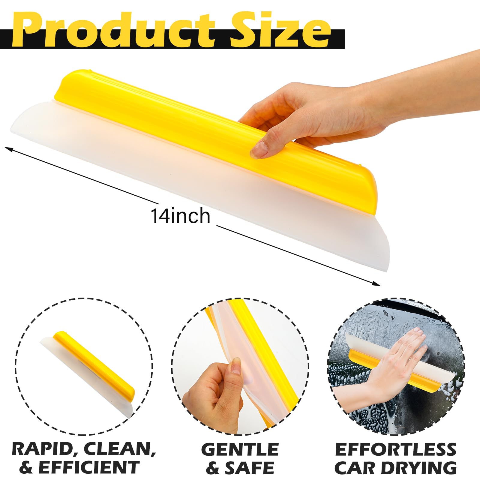 Lanties 14-inch silicone blade designed for quick water removal on windows and mirrors