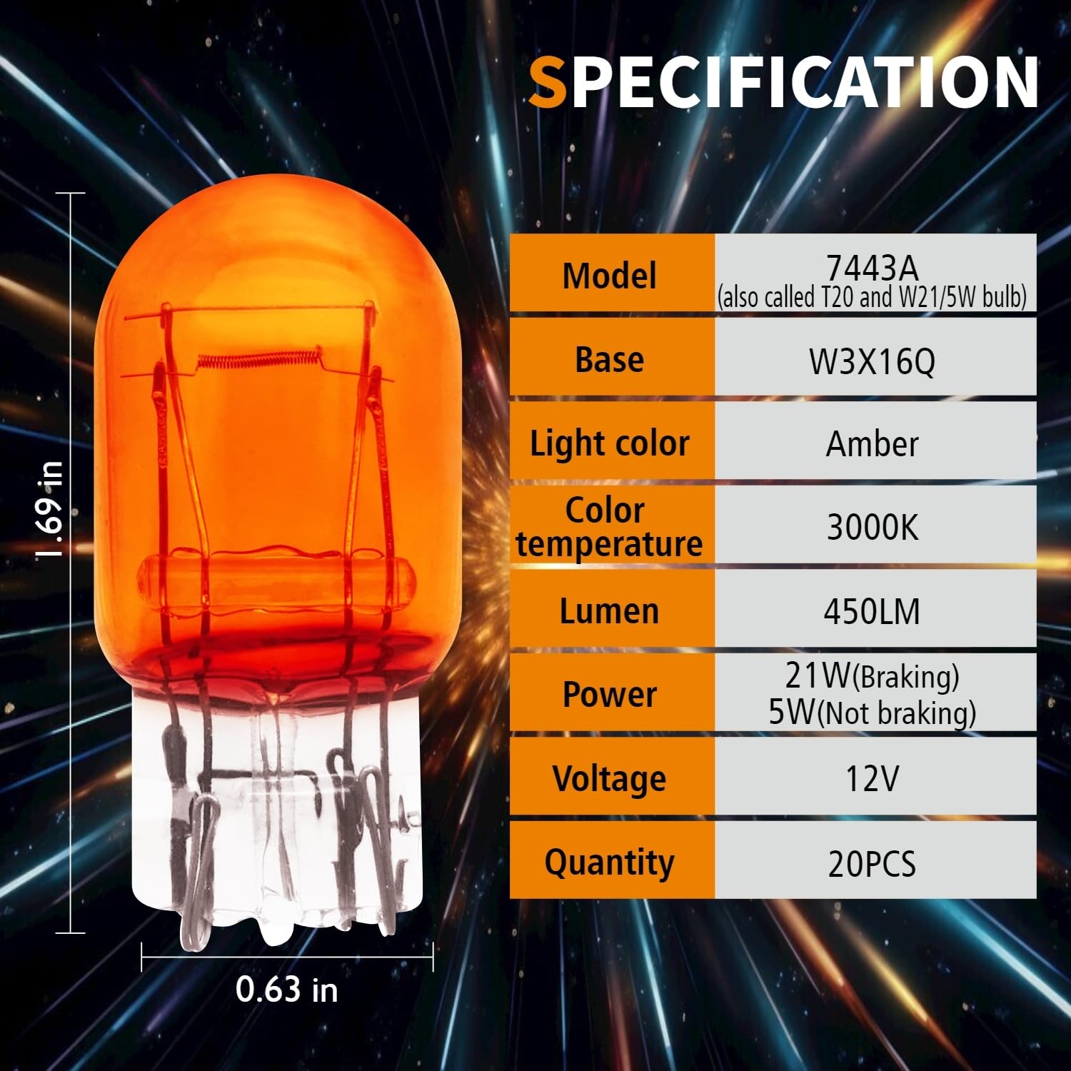 Lanuovx 7443 bulbs deliver 450 lm brightness with warm 3800K tone.