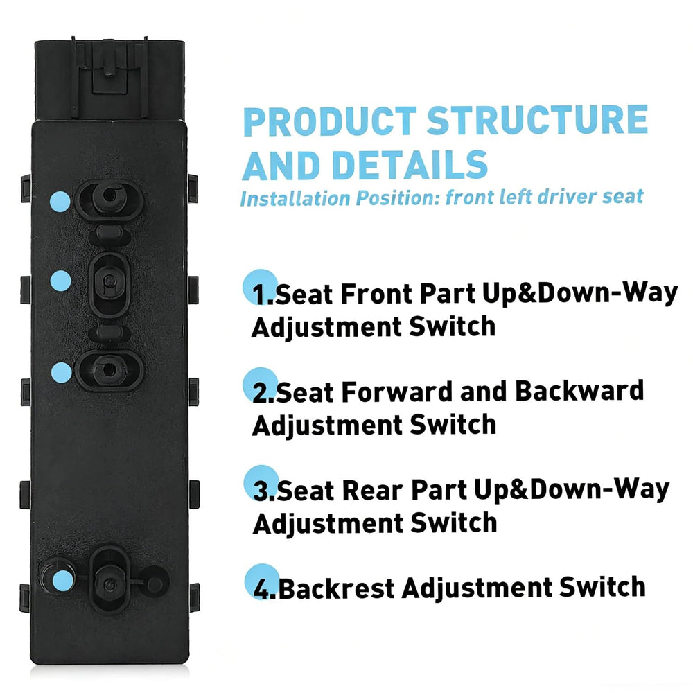 Larlansz Power Seat Switch OE-spec connectors ensure reliable electrical connection and durable operation.