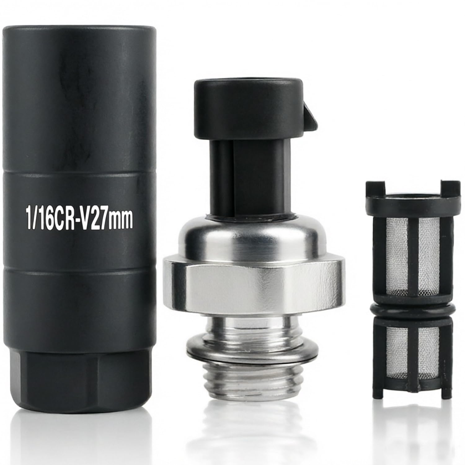 Larlansz oil pressure sensor and socket close-up showing durable aluminum body for reliable readings.