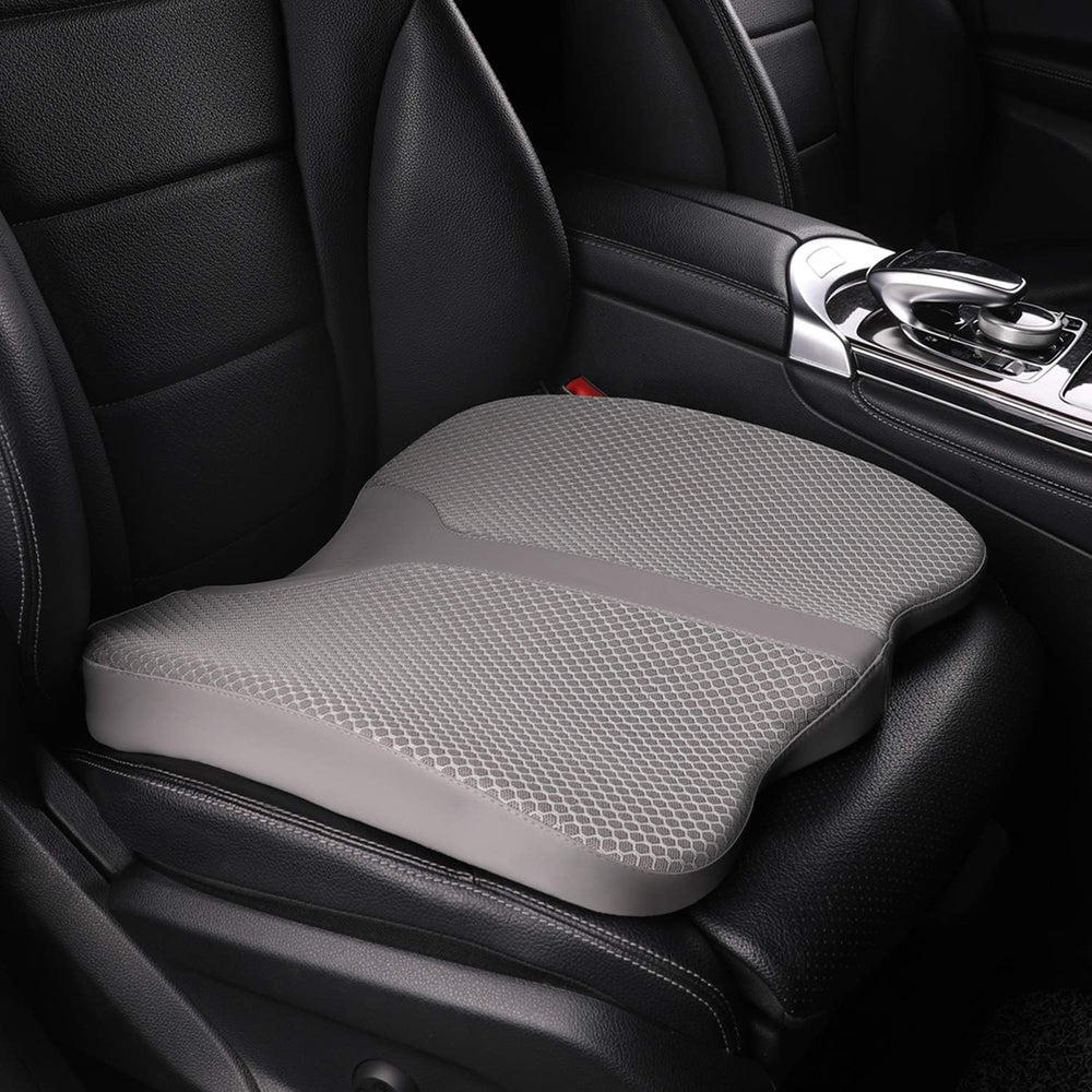 LARROUS car seat cushion gray front view enhances long drives with added comfort.