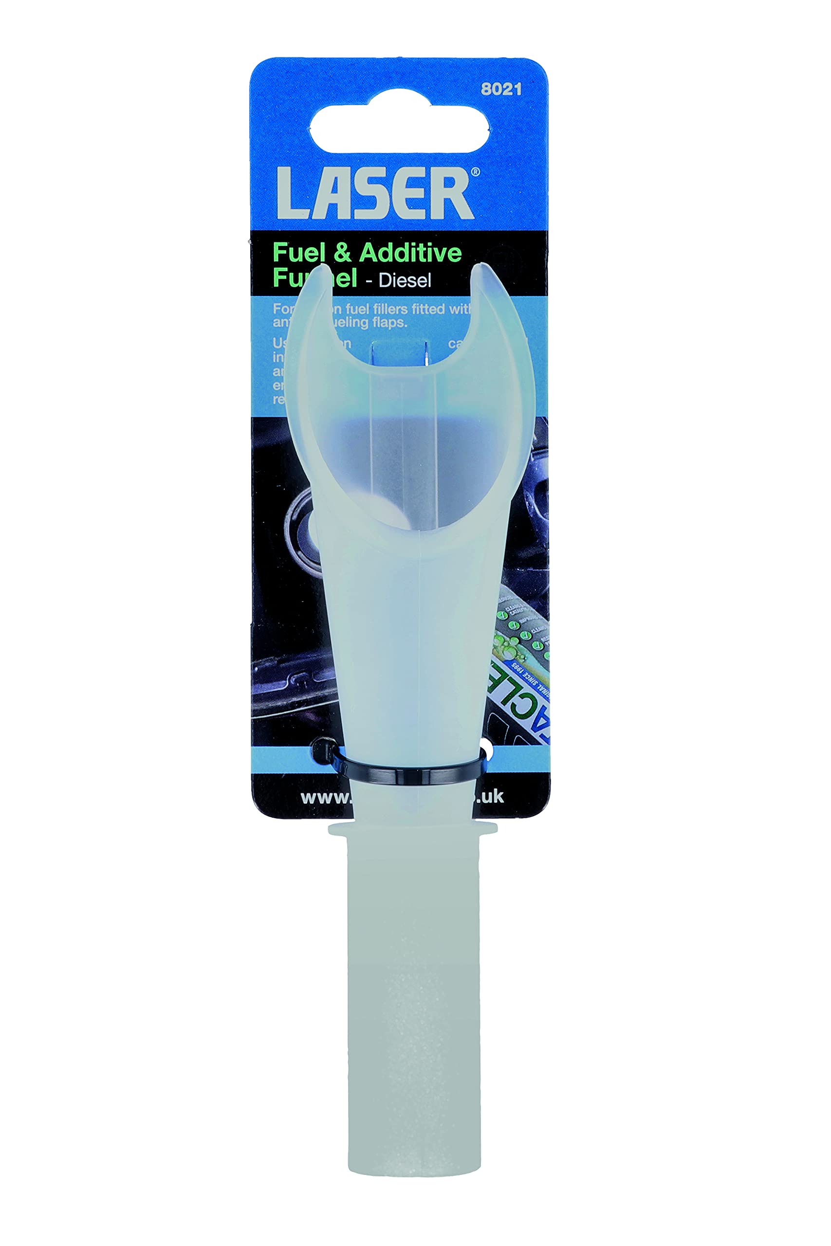 Laser 8021 polypropylene diesel additive funnel with anti-misfueling compatibility