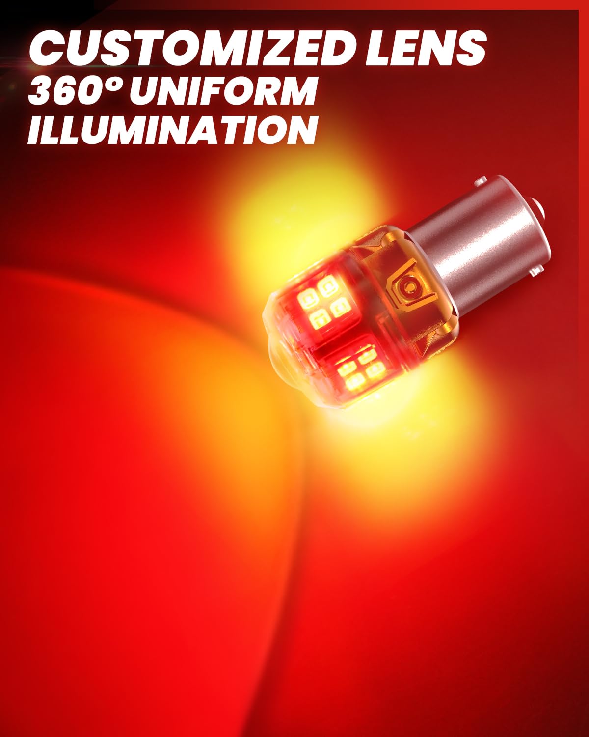 LASFIT 1156 red LED bulb provides 360-degree tail light illumination for safer signaling.