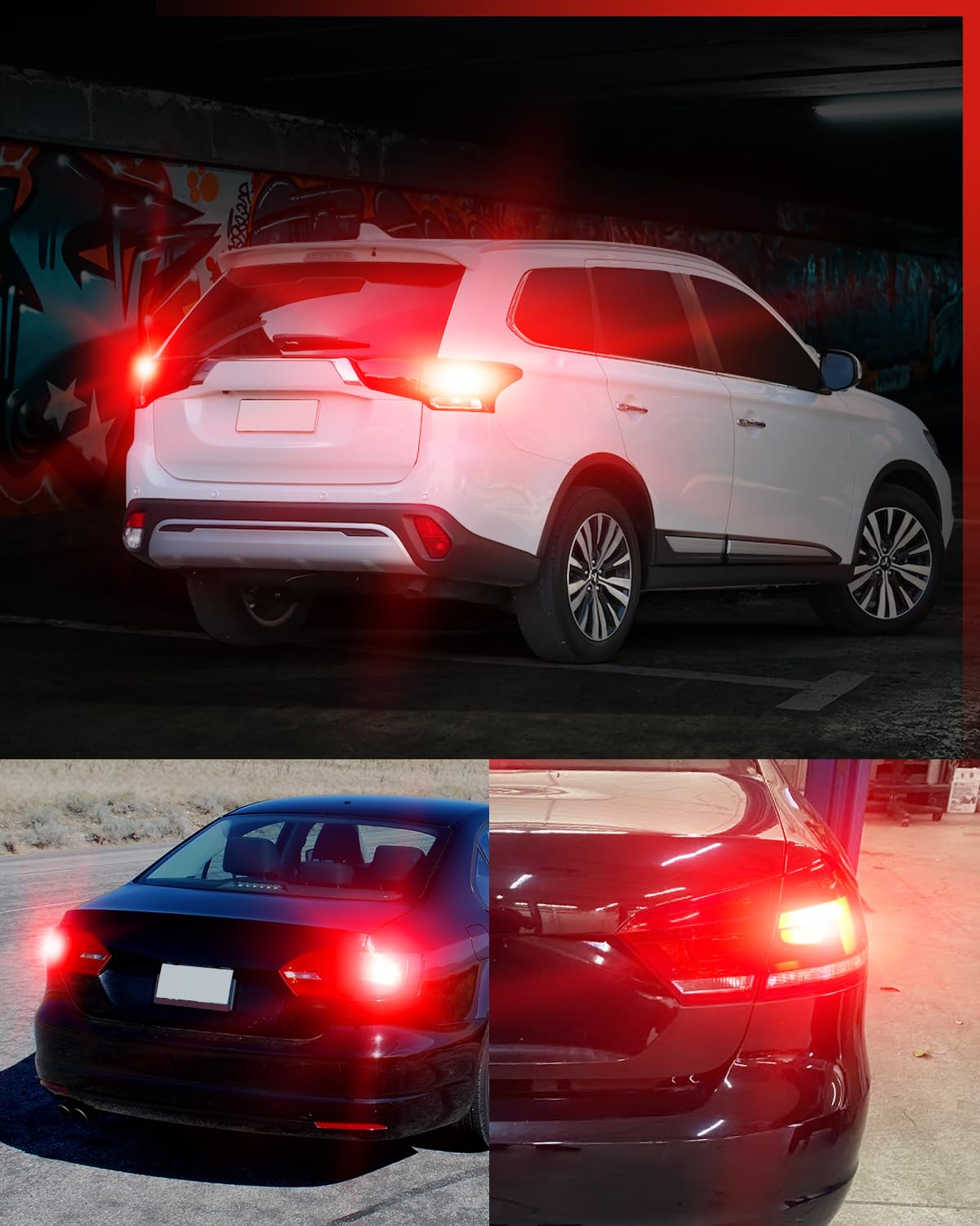 LASFIT 1157 red LED bulb installed on a vehicle for brake light upgrade.