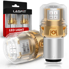 LASFIT 1157 red LED bulb with projector lens for brake lights enhances visibility.