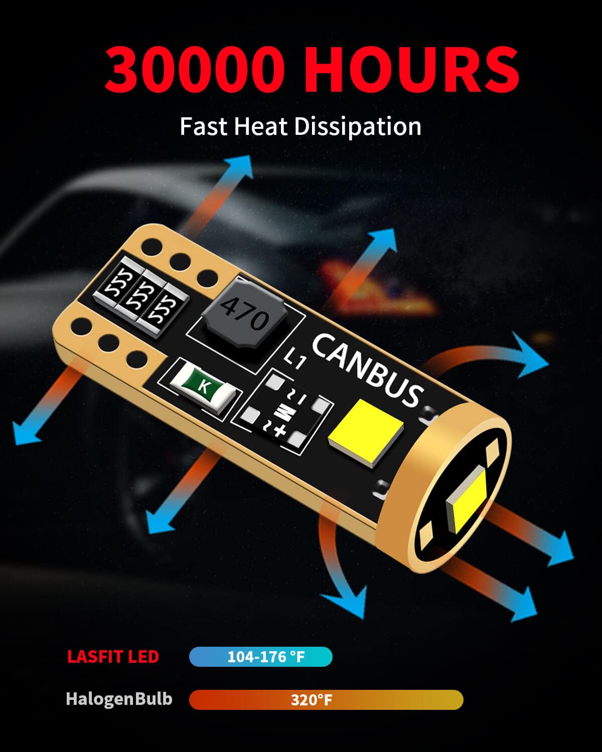 LASFIT 194 LED bulb for glove box lighting with instant brightness.