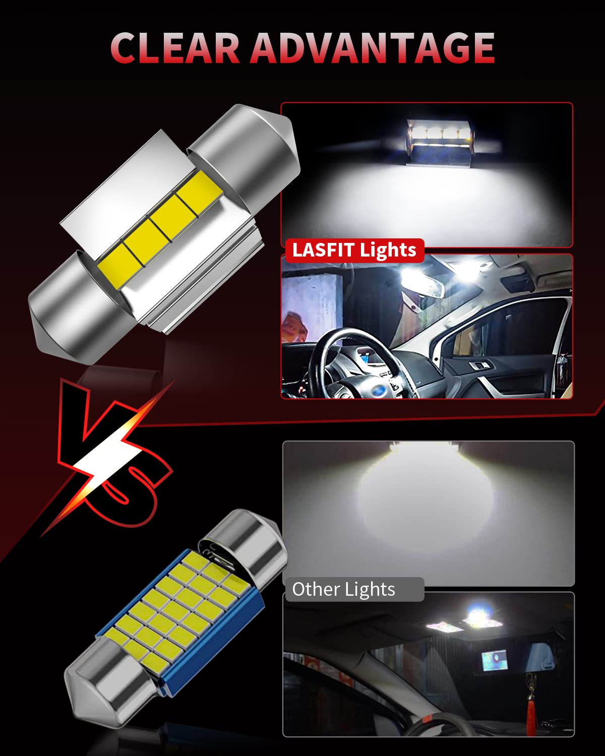 LASFIT 31mm festoon bulb in map light improves night readability