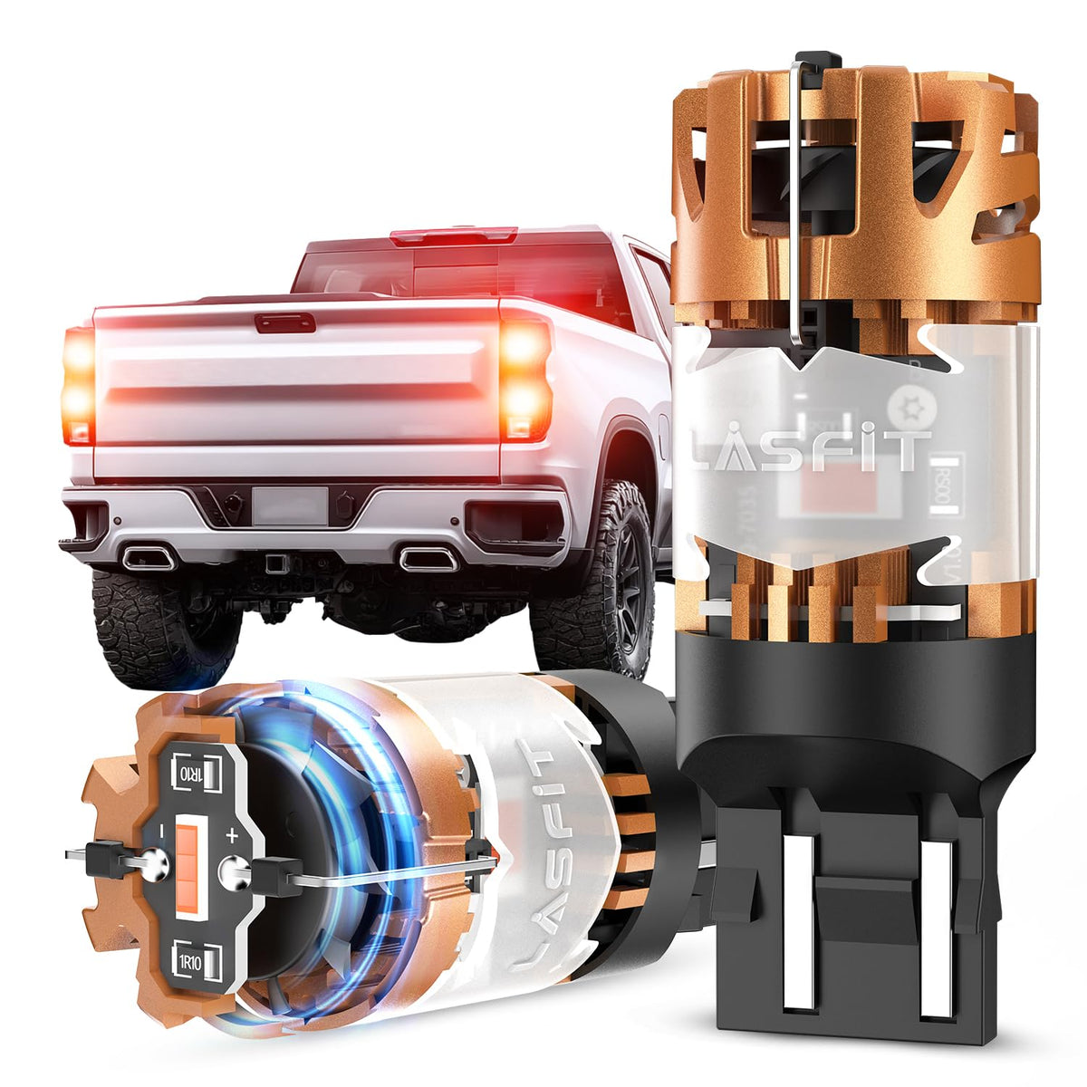 LASFIT 7440 red LED bulb in brake light, bright stopping visibility