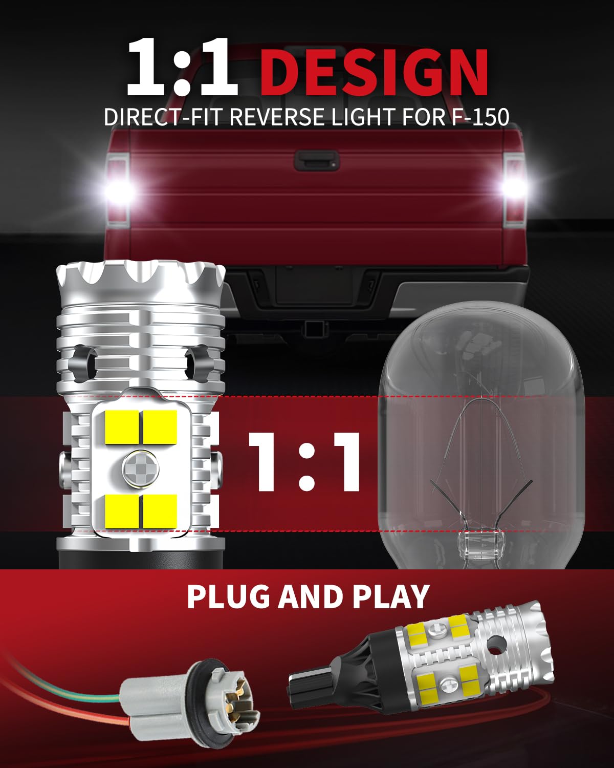 LASFIT 921 LED reverse bulb provides 360-degree rear light, reducing blind spots while backing up.