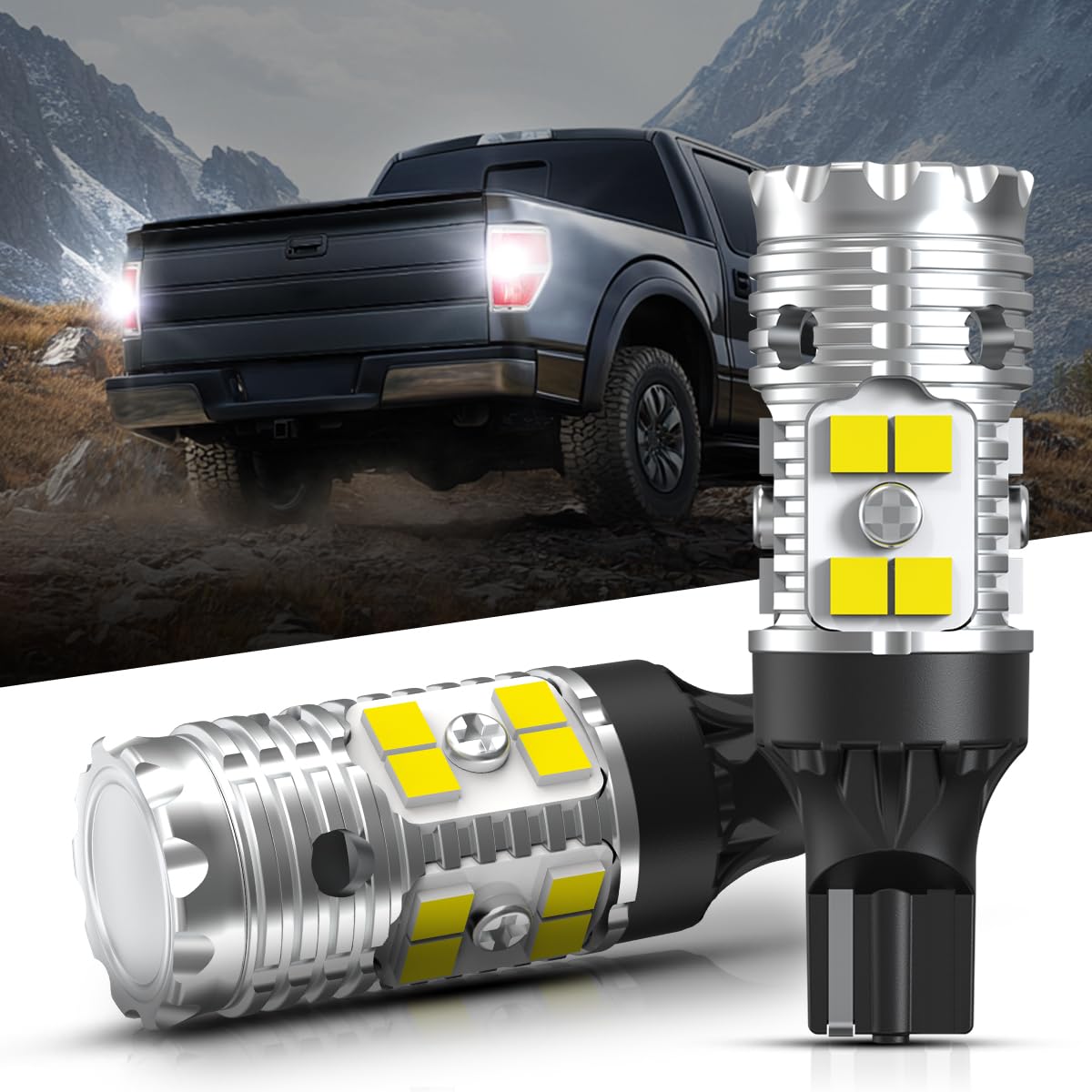 LASFIT 921 LED reverse light bulb installed in Ford F-150 for brighter rear visibility.