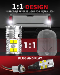 LASFIT 921 LED reverse bulb installed in GMC Sierra 2014-2026 for clear backing visibility.