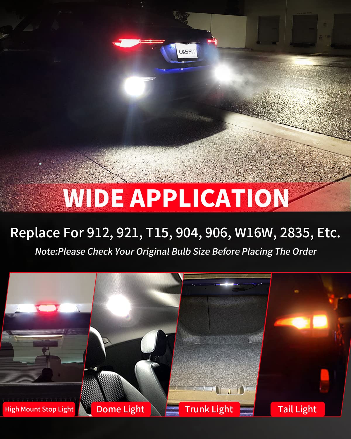 LASFIT 921 pack of 2 bulbs for complete rear-light replacement