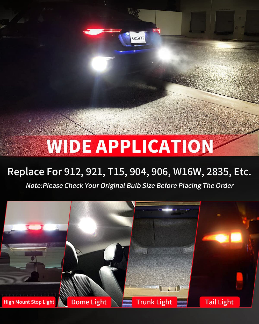 LASFIT 921 pack of 2 bulbs for complete rear-light replacement