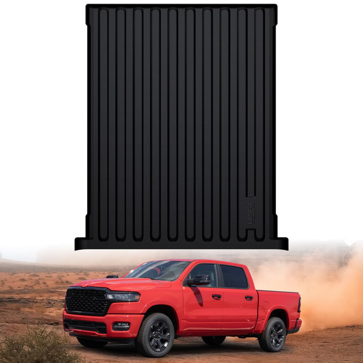 LASFIT bed mat for RAM 1500 short bed, front view showing precise fit.