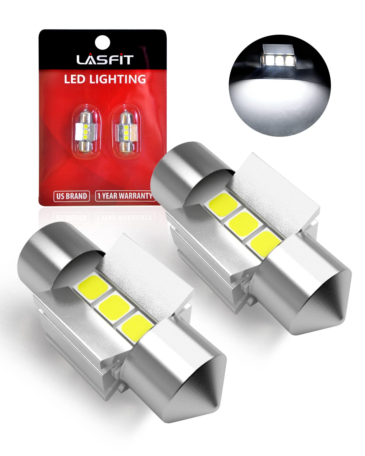 LASFIT Brighter 28mm LED festoon bulbs two-pack ready for replacement