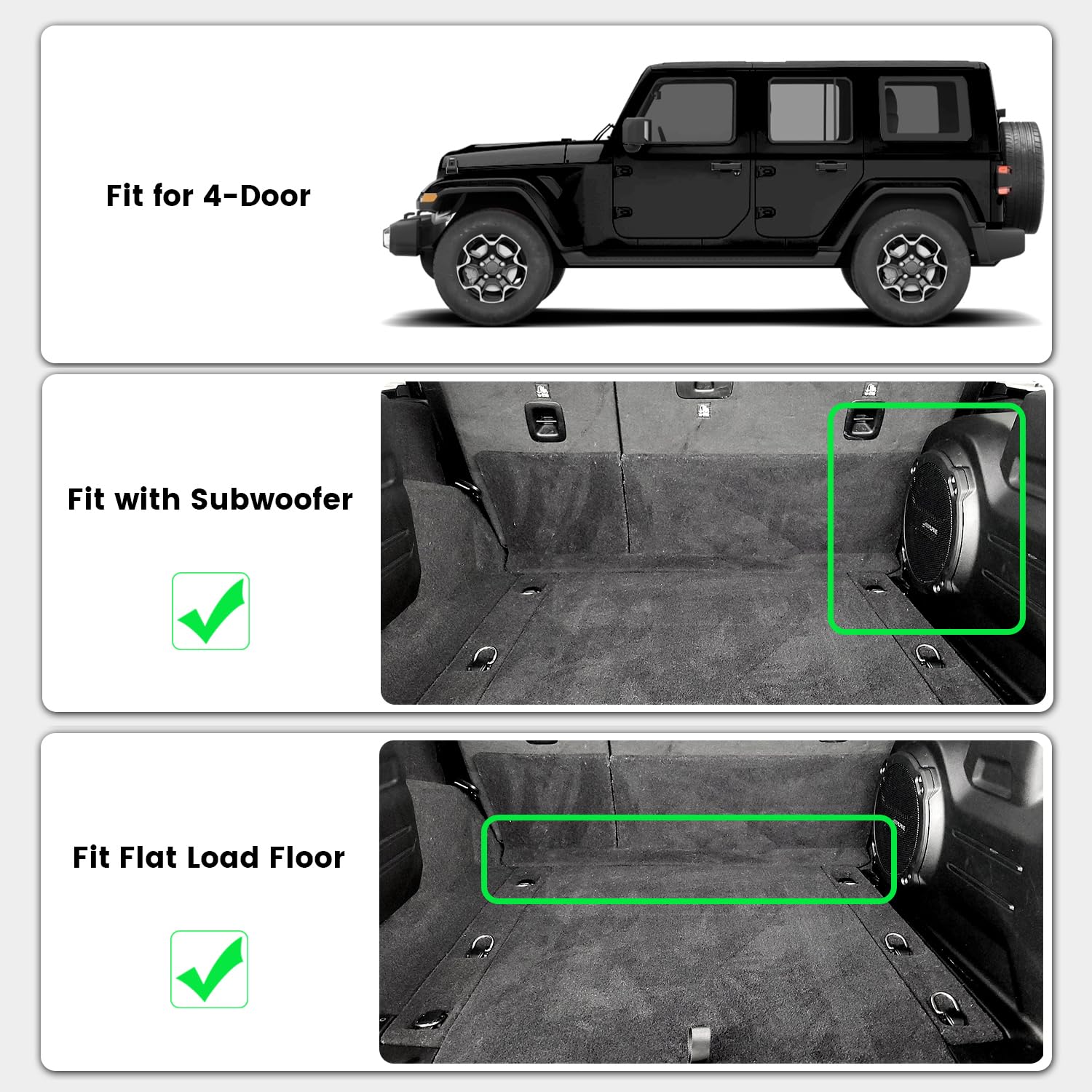 LASFIT cargo mat with subwoofer cutout keeps the speaker area safe and clean