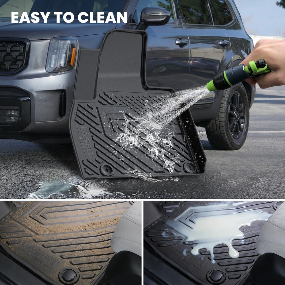 LASFIT raised-edge mats contain spills and simplify washing.