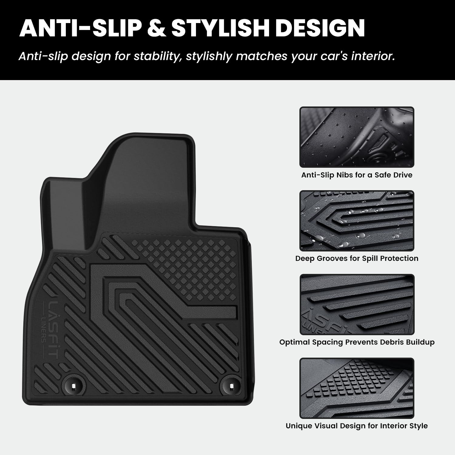 LASFIT floor mats anti-slip studs enhance safety in Kia Telluride.