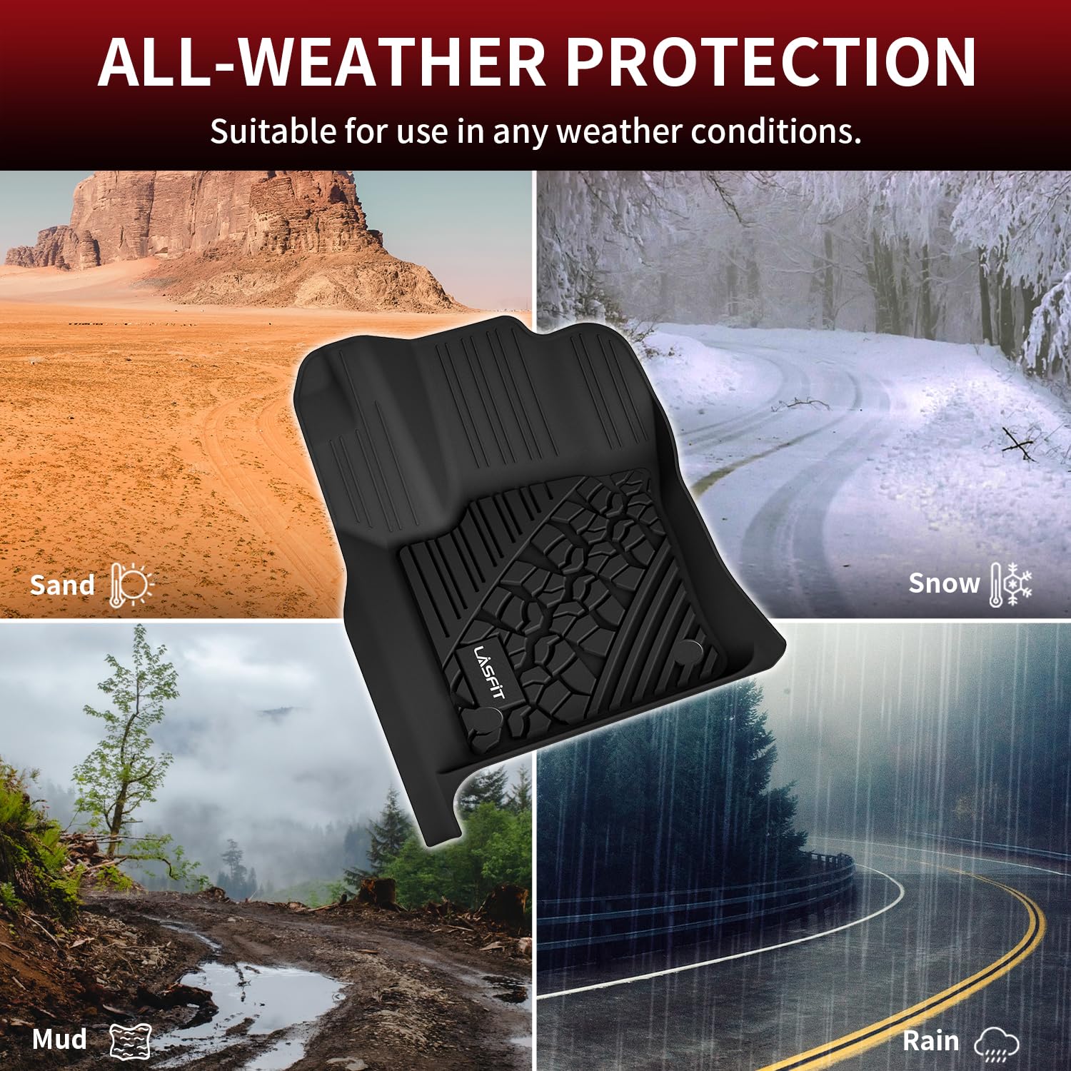 LASFIT all-weather floor protection shields Jeep Grand Cherokee from mud and snow.