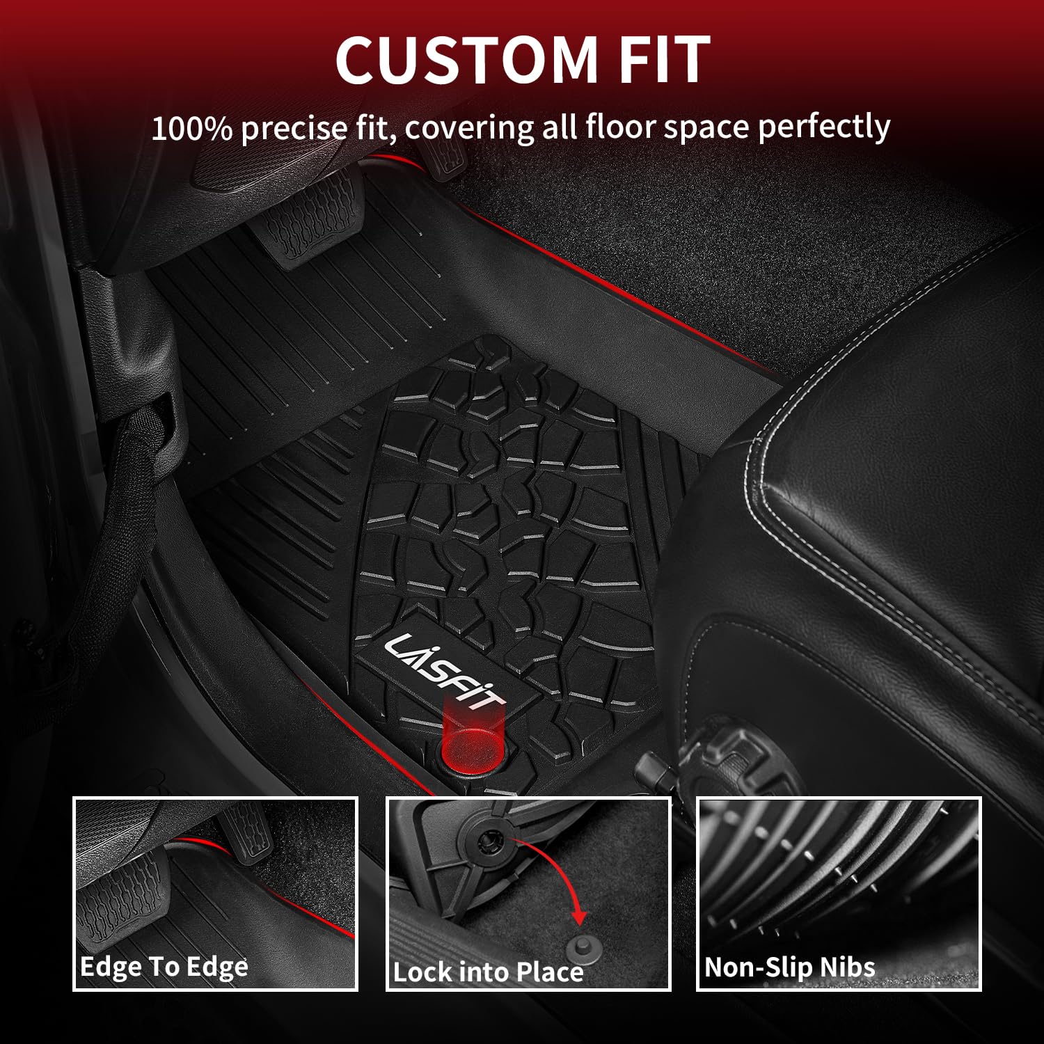 LASFIT Wrangler JL mats with raised edges resist curling and buckling