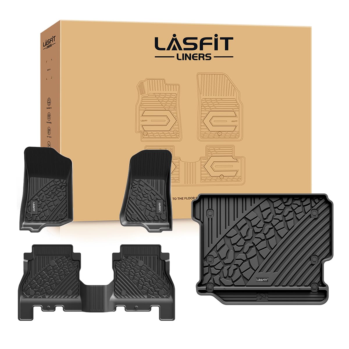 LASFIT floor mats for Jeep Wrangler JL with flat load floor edge-to-edge coverage