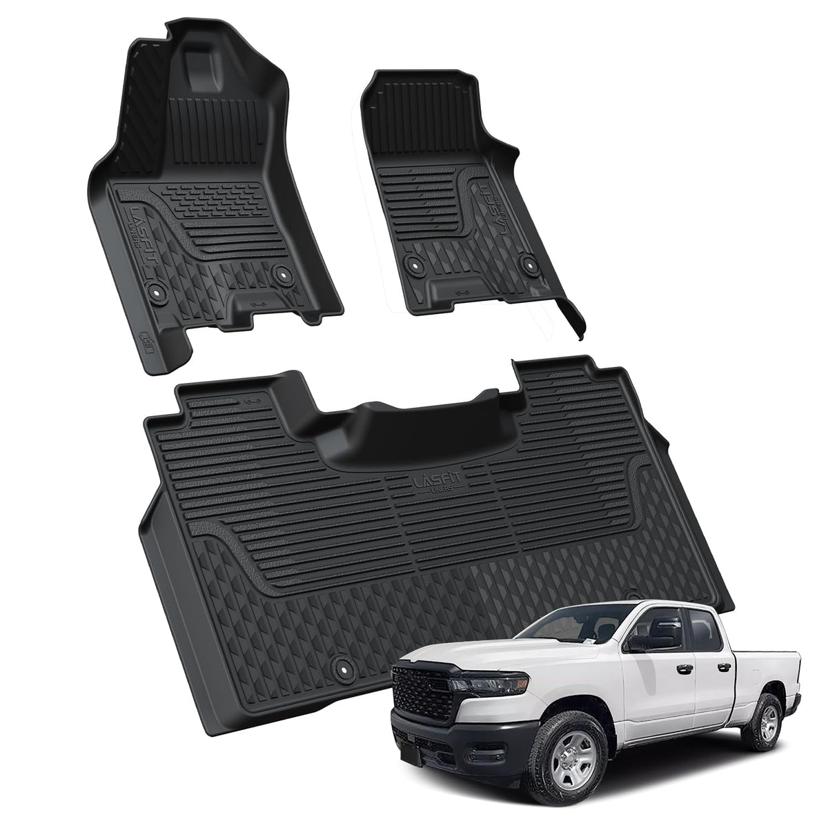 LASFIT floor mats for Ram 1500 crew cab edge-to-edge fit protects interior from dirt and spills.