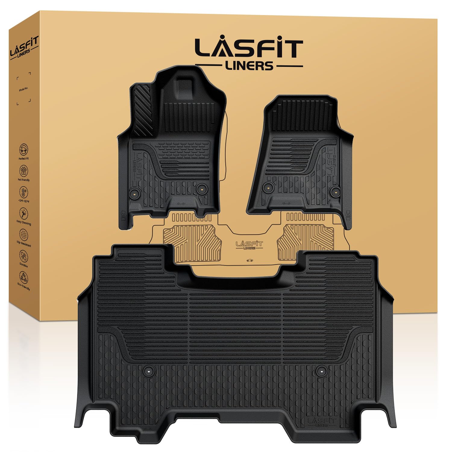 LASFIT floor mats edge-to-edge fit for Ram 1500 crew cab, all-weather protection