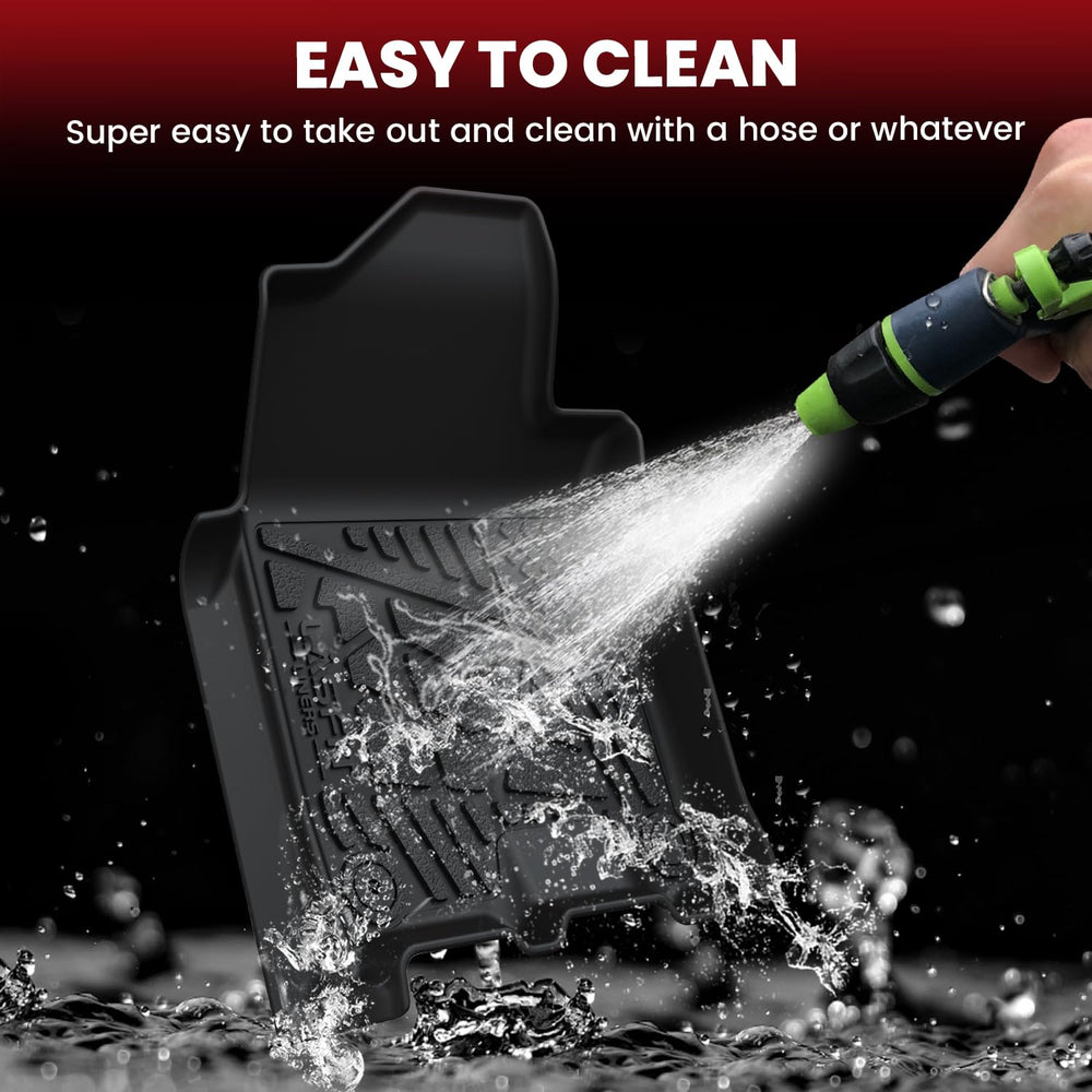 LASFIT raised-edge mats keep dirt contained in the Ram cabin.